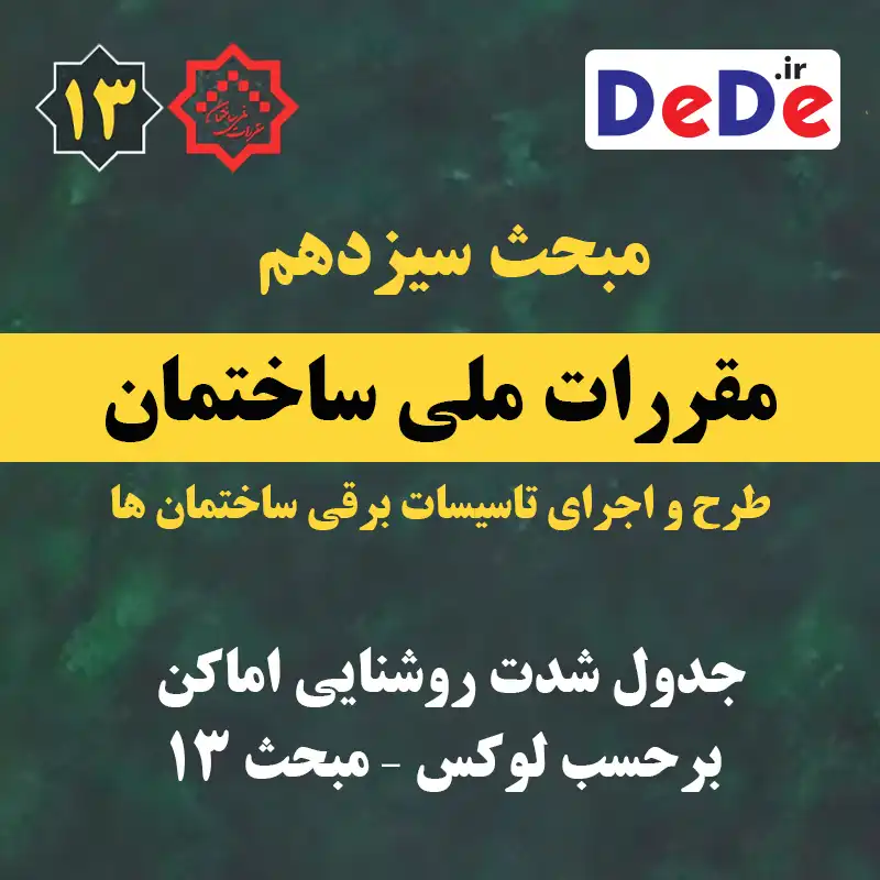 جدول شدت روشنایی اماکن برحسب لوکس – مبحث 13