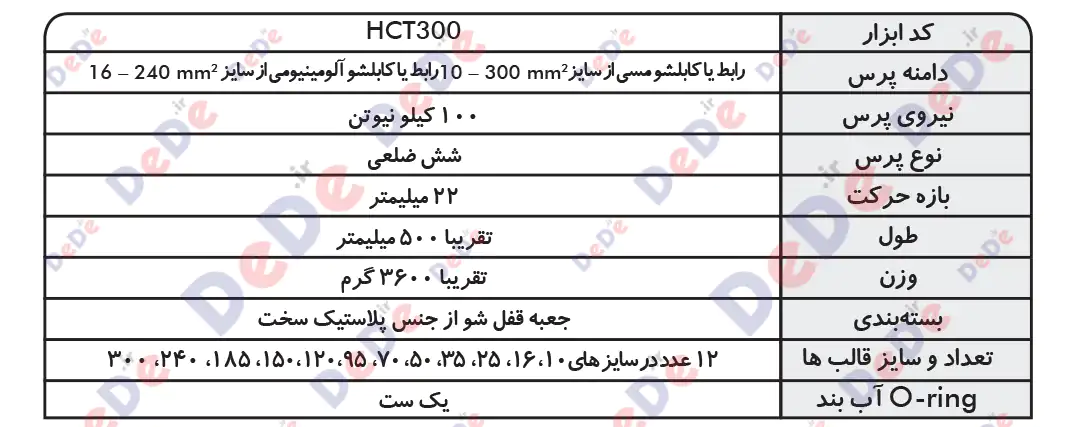 جدول مشخصات پرس هیدرولیک